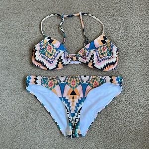 Athleta Multicolored Desert Geo Aztec Style Bikini Swim Suit Set Size S